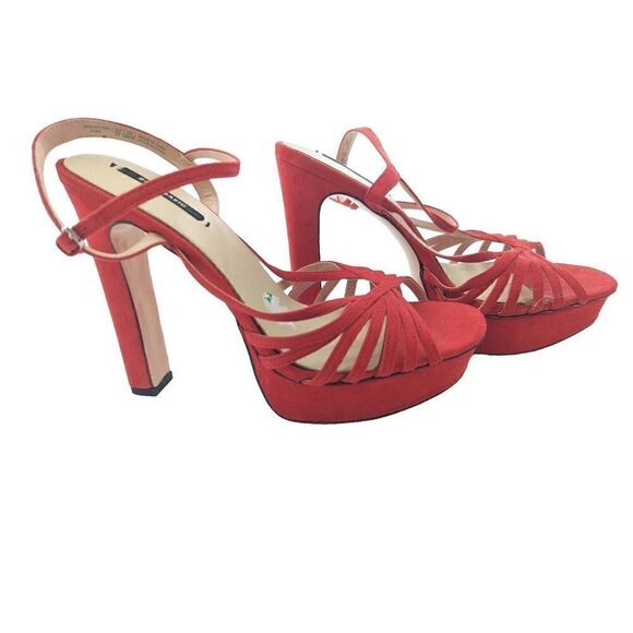 Zara Basic Women's Red Suede Platform Heels Sandals Size 40 EU - Picture 1 of 10